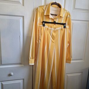 Yellow and White Striped Jumpsuit